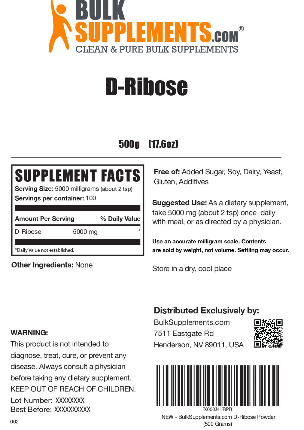 D-Ribose Powder Label