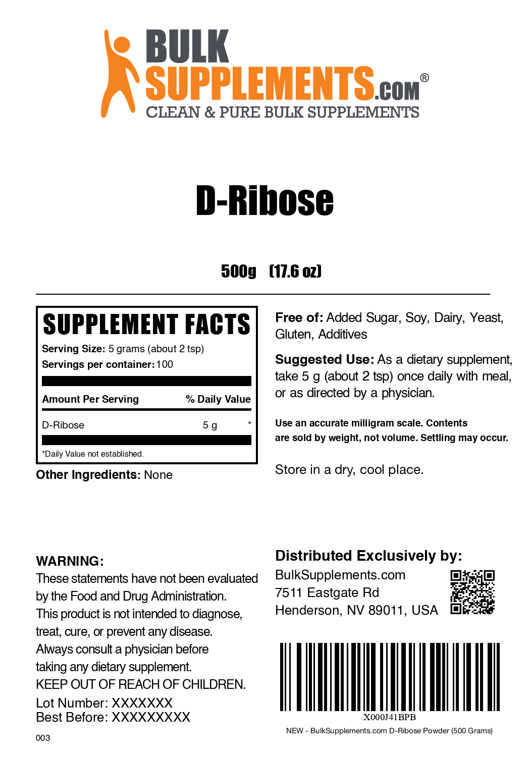 D-Ribose powder label 500g