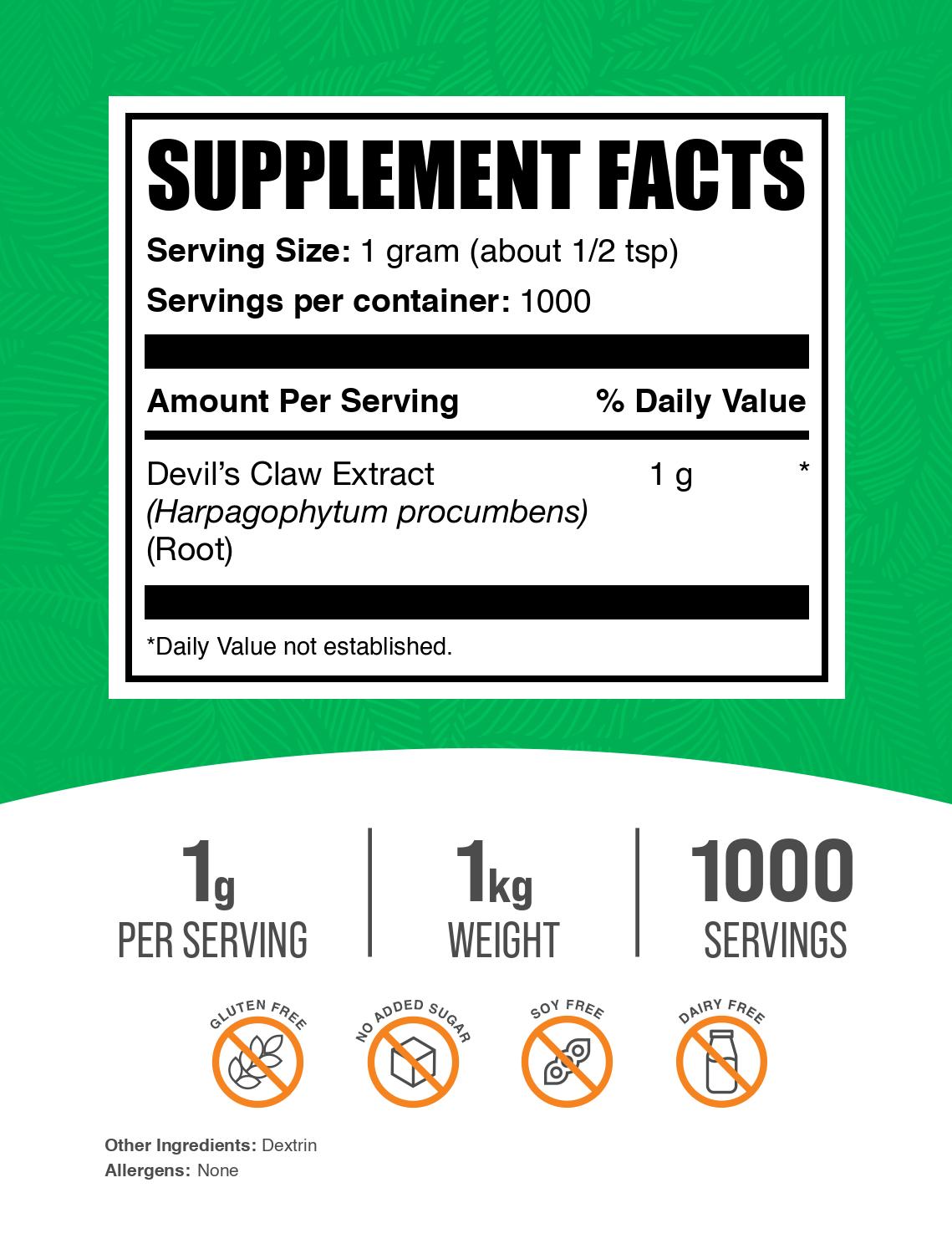 Devil's claw extract powder label 1kg