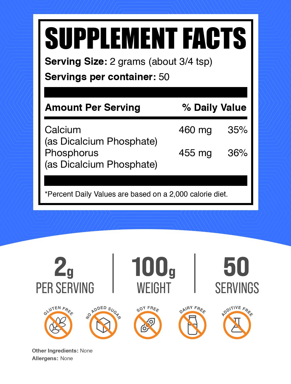 Dcalcium phosphate powder label 100g