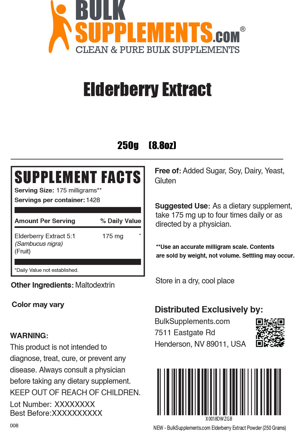 Elderberry Extract powder label 250g