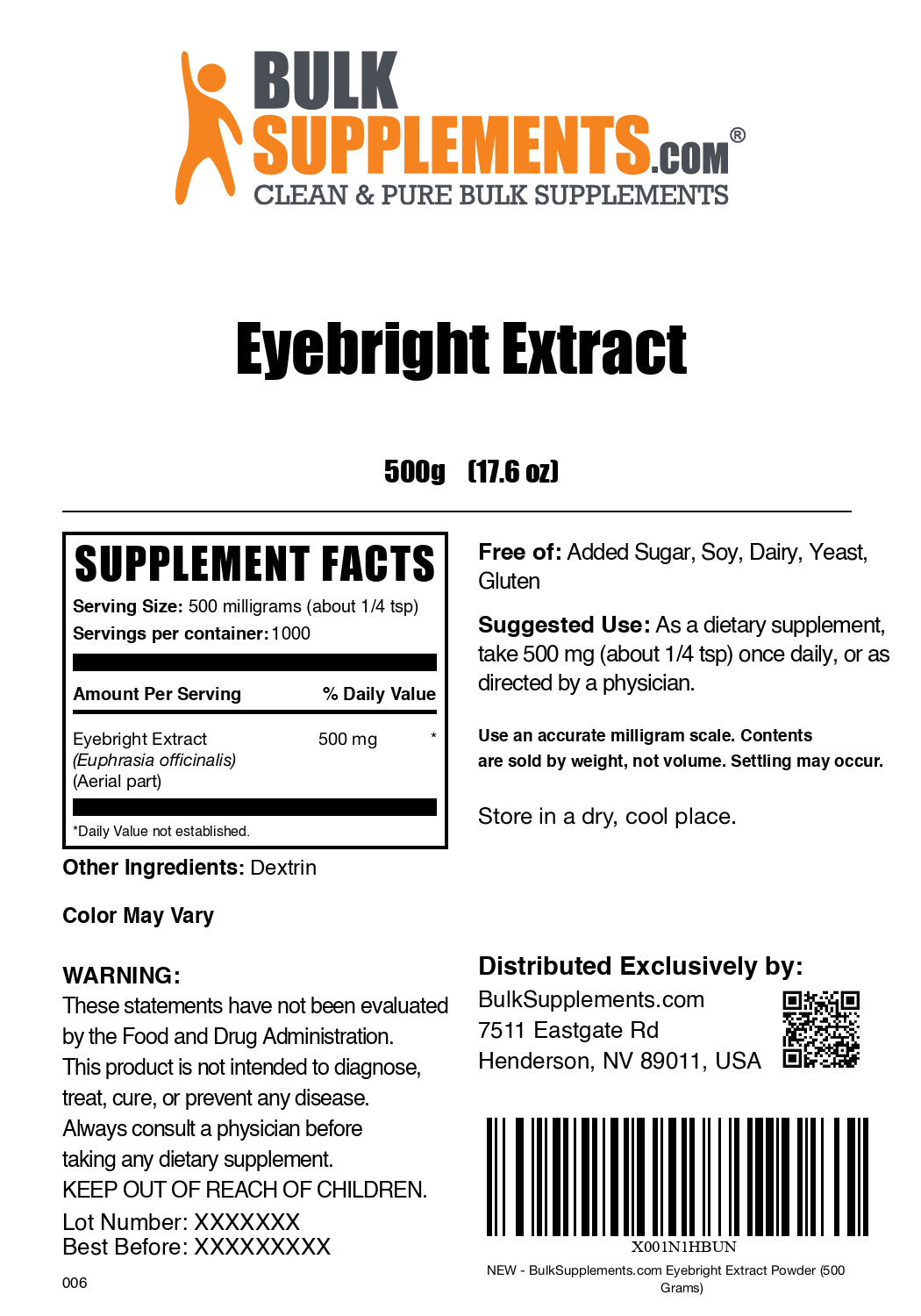 Eyebright Extract powder label 500g