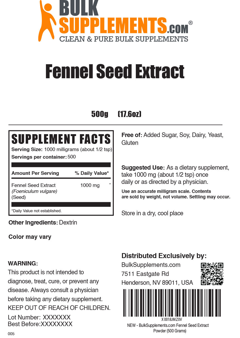 Fennel Extract powder label 500g