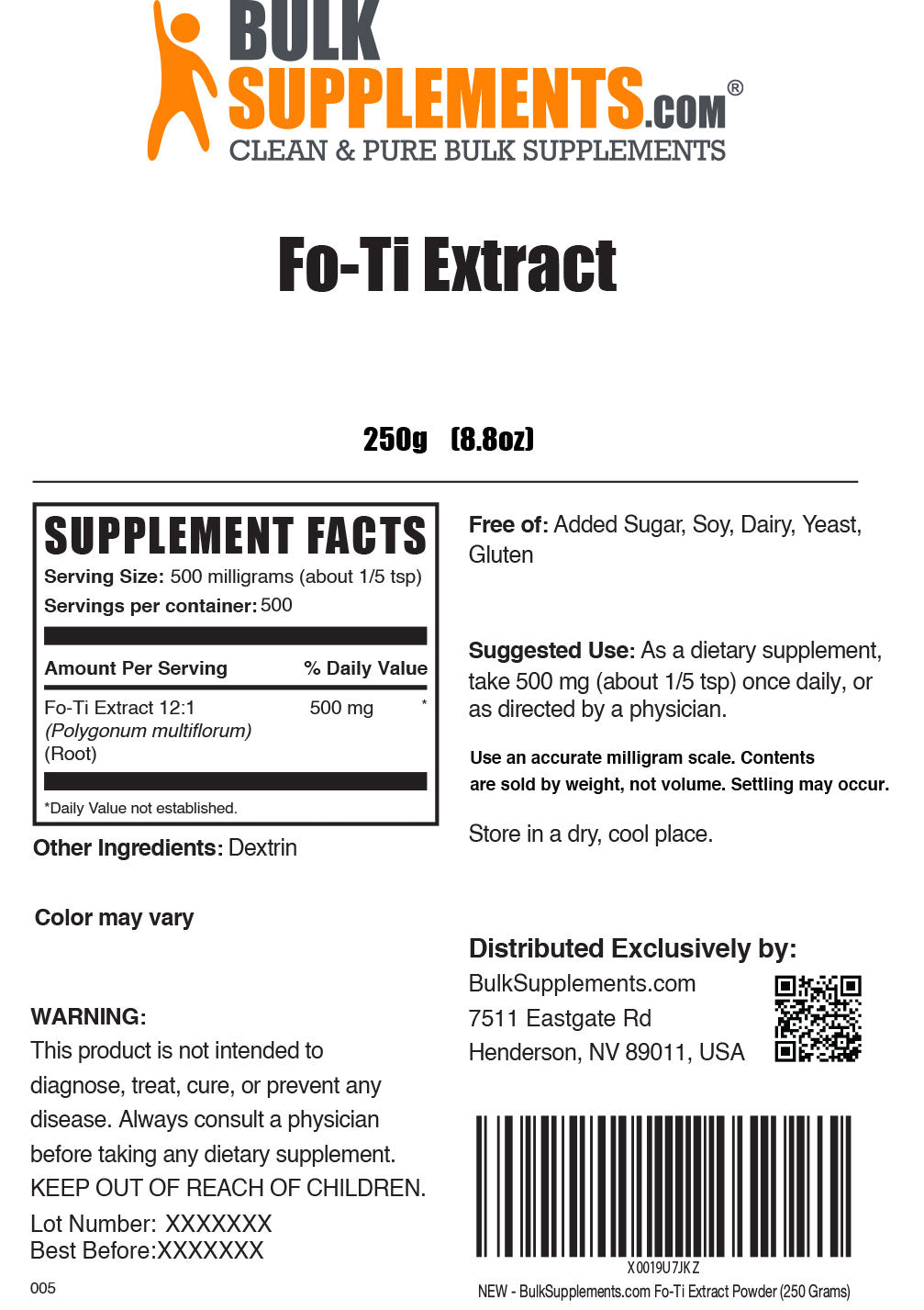 Fo-Ti Extract Powder label 250g