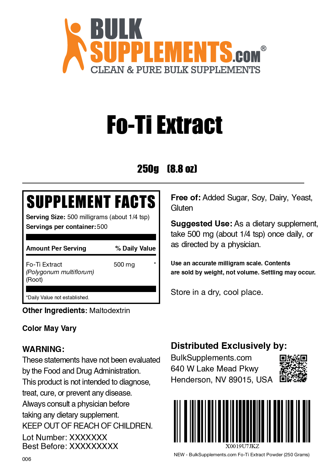 Fo-Ti extract powder label 250g