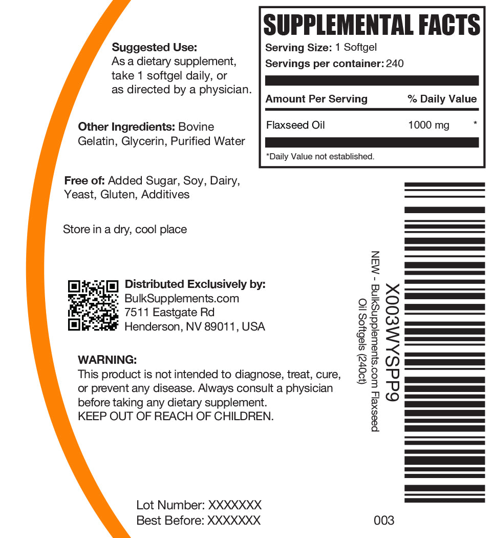 Flaxseed Oil Softgels 240 ct label