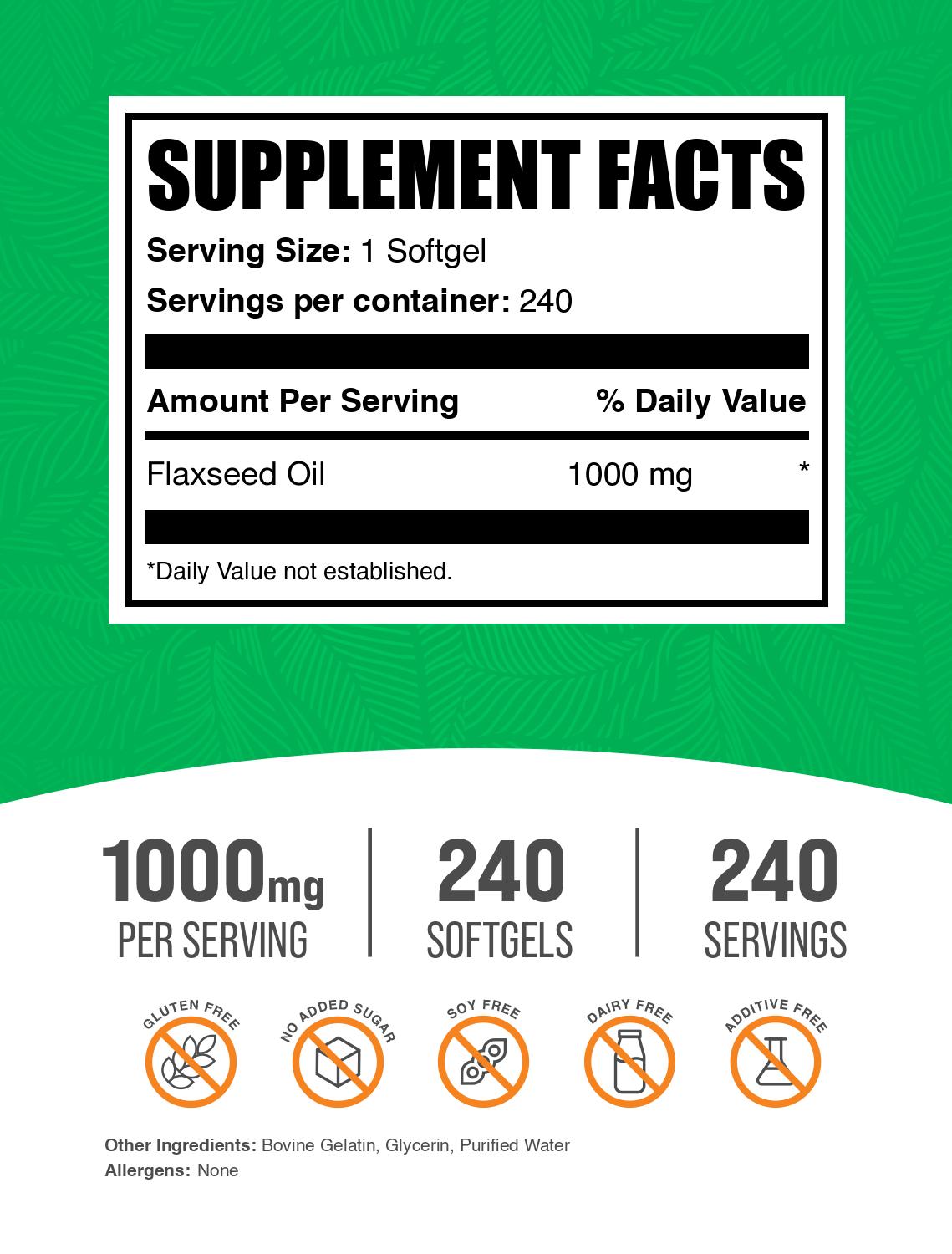 Flaxseed Oil Softgels 240 ct label