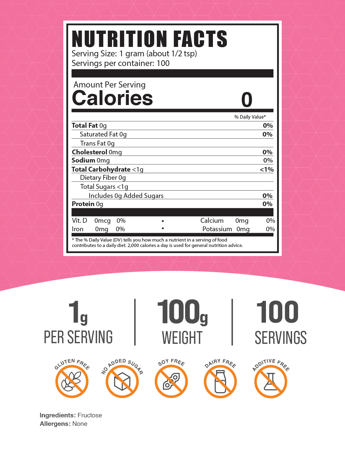 Fructose (Sugar) powder label 100g