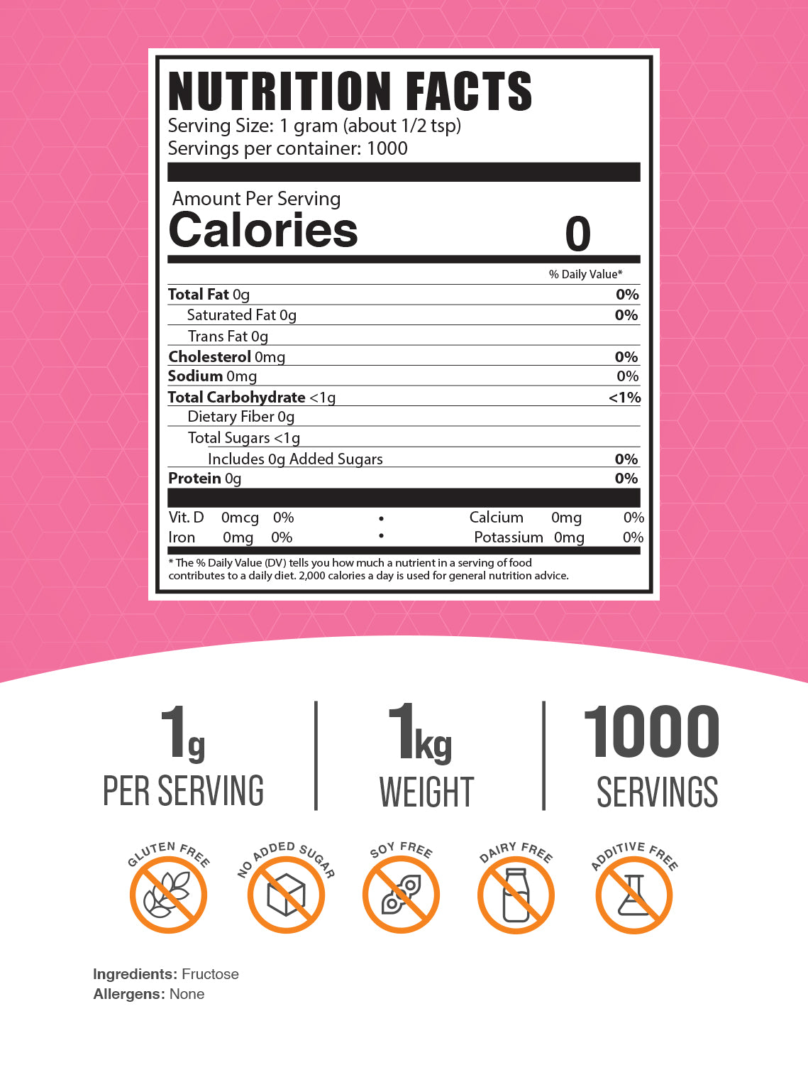 Fructose (Sugar) powder label 1kg