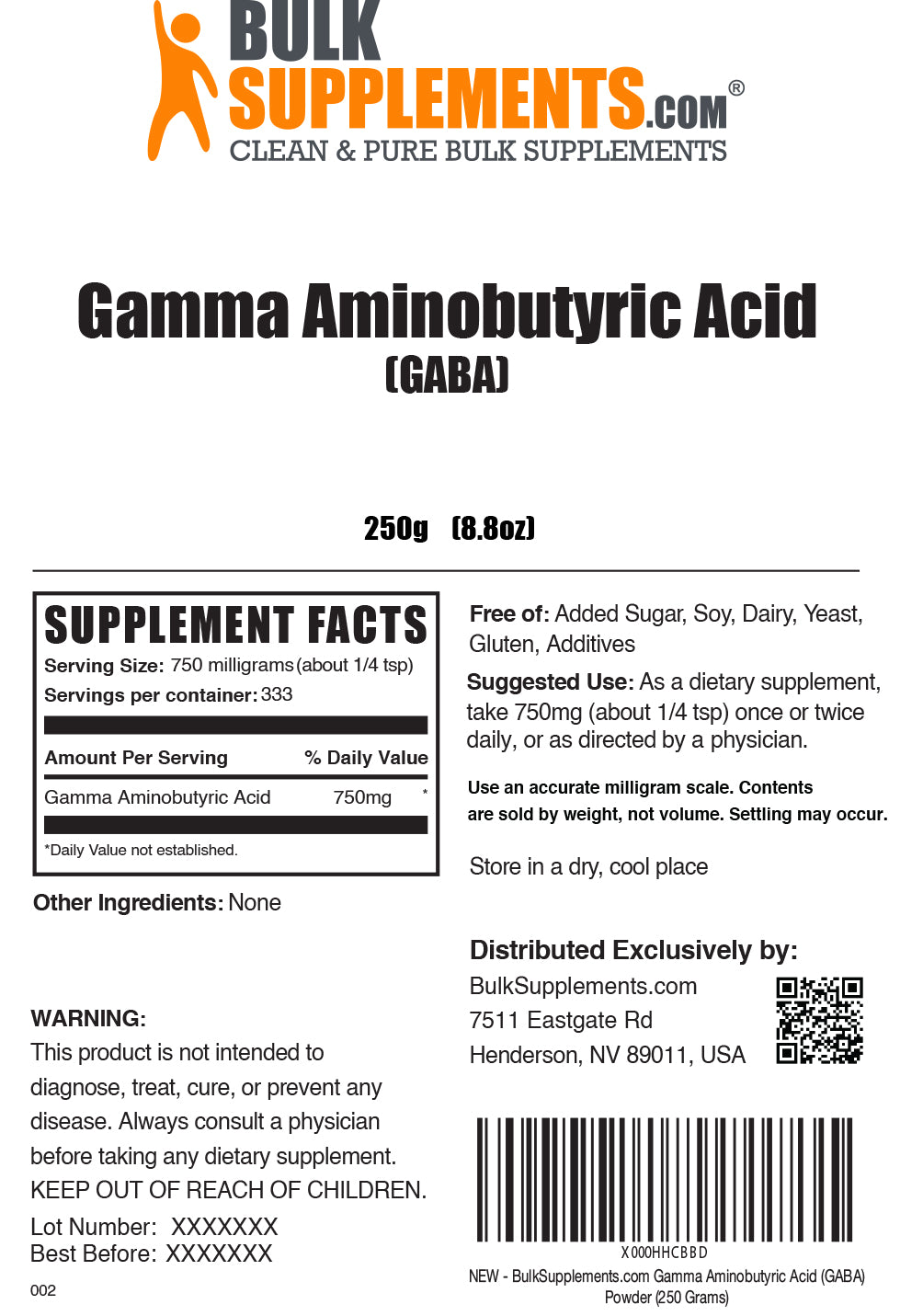 GABA powder label 250g