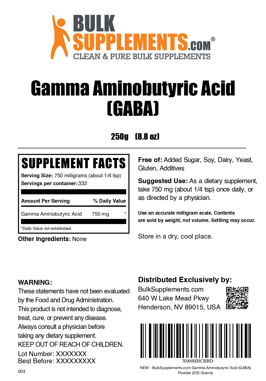 GABA powder label 250g