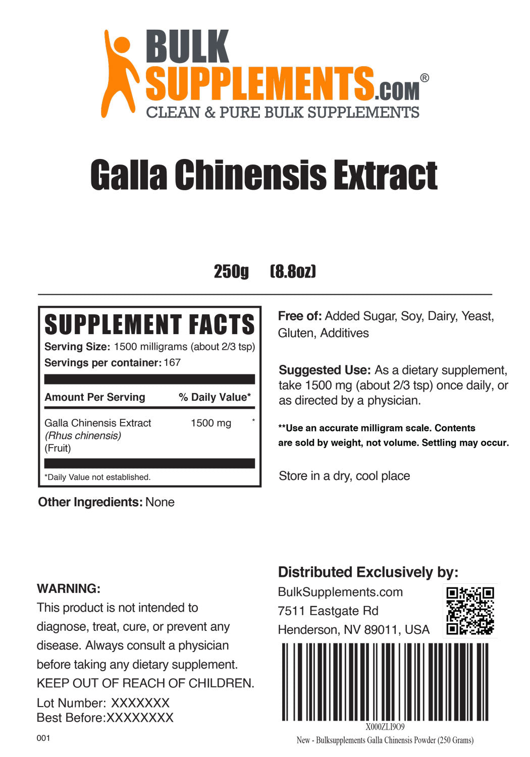 Galla chinensis extract powder label 250g