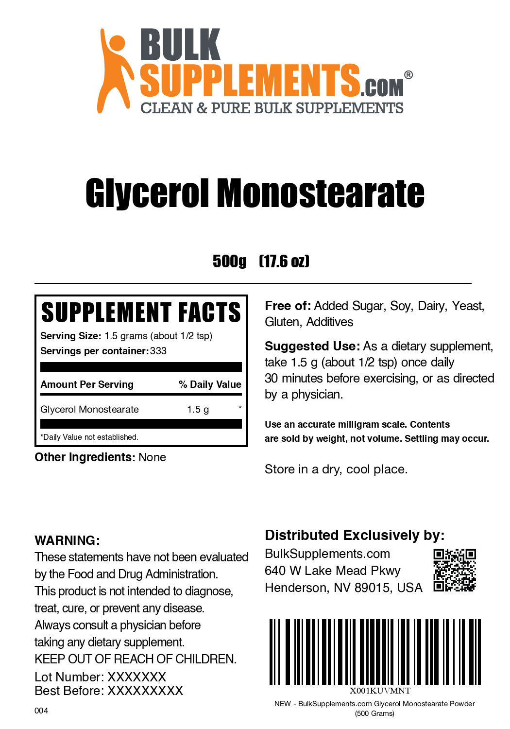 Glycerol Monostearate powder label 500g