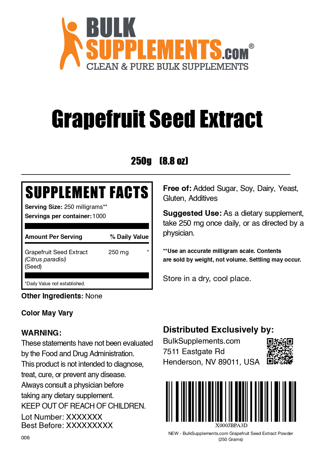 Grapefruit Seed Extract powder label 250g