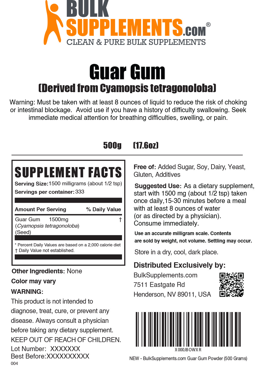 Guar gum powder label 500g