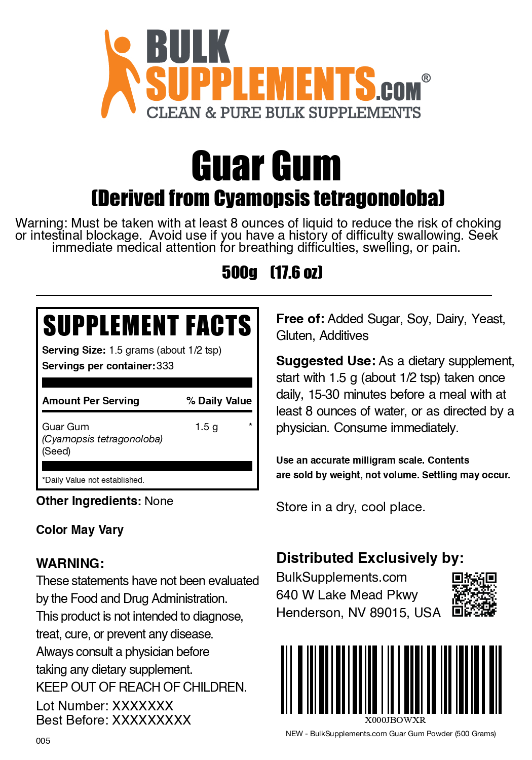 Guar gum powder label 500g