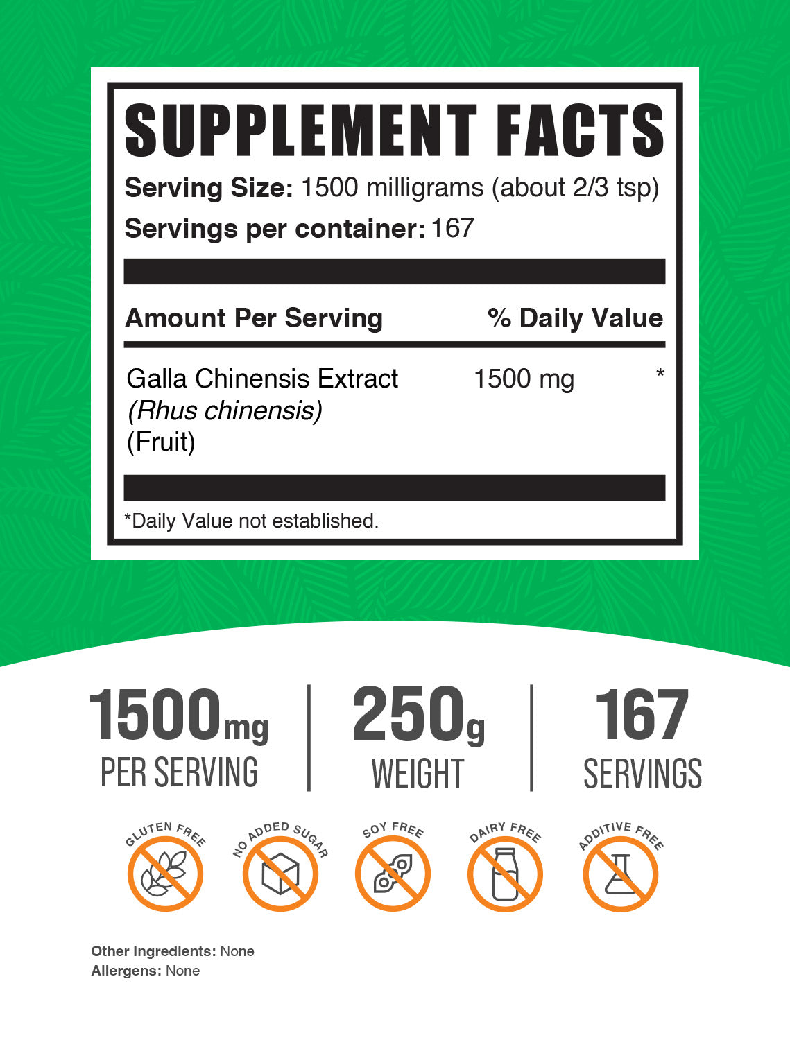 Galla chinensis extract powder label 250g