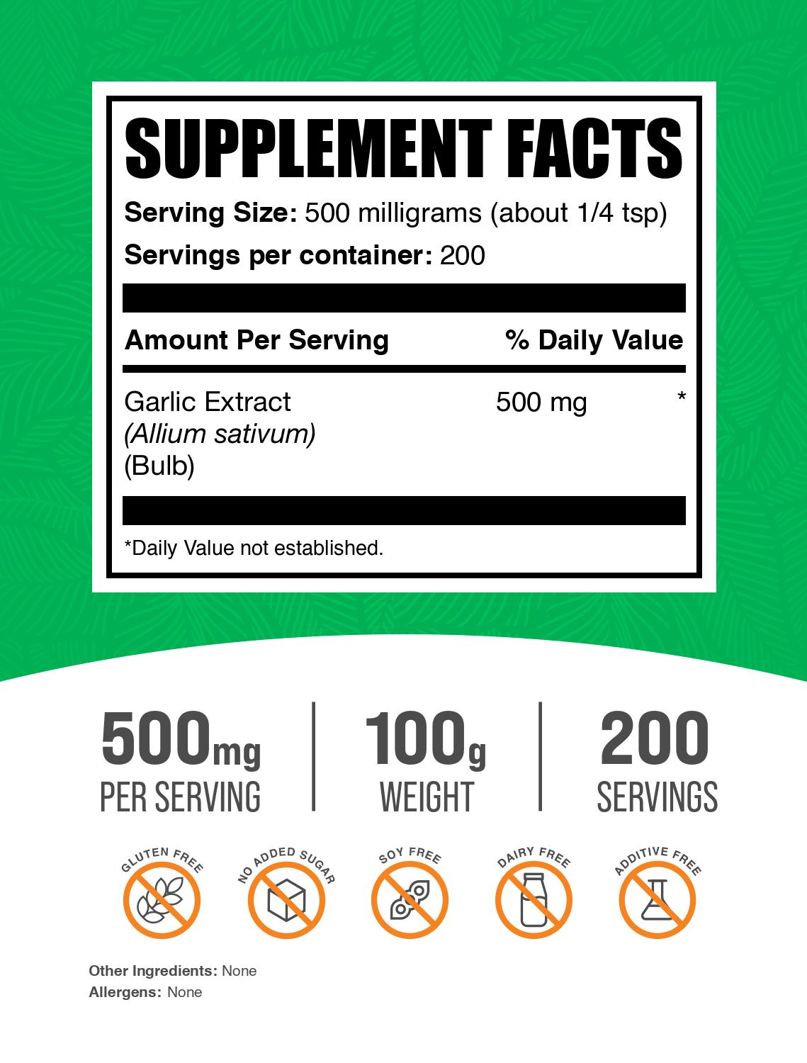 Garlic extract powder label 100g