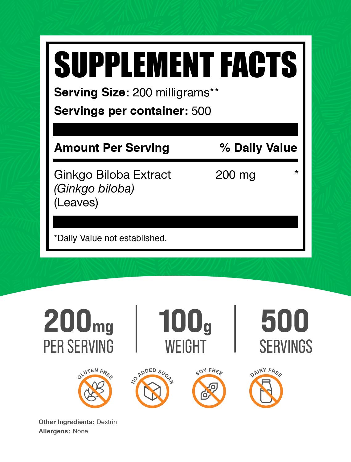 Ginkgo Biloba Extract Powder label 100g