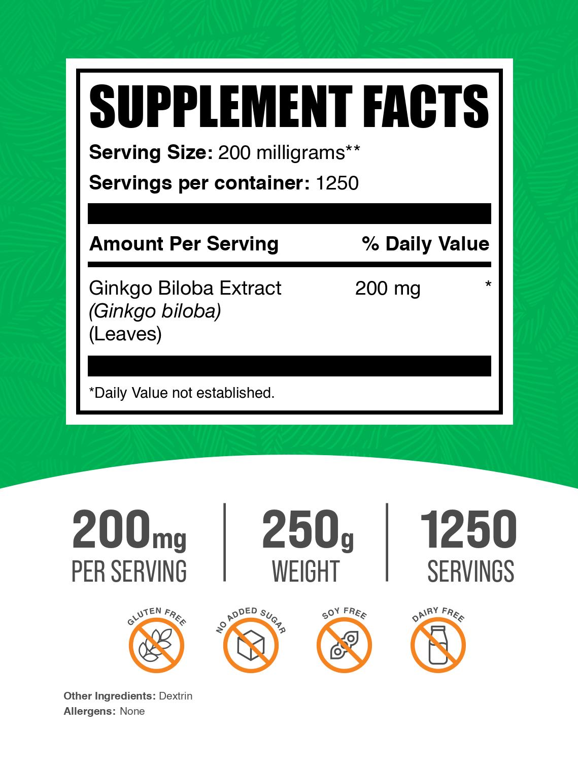 Ginkgo Biloba Extract Powder label 250g