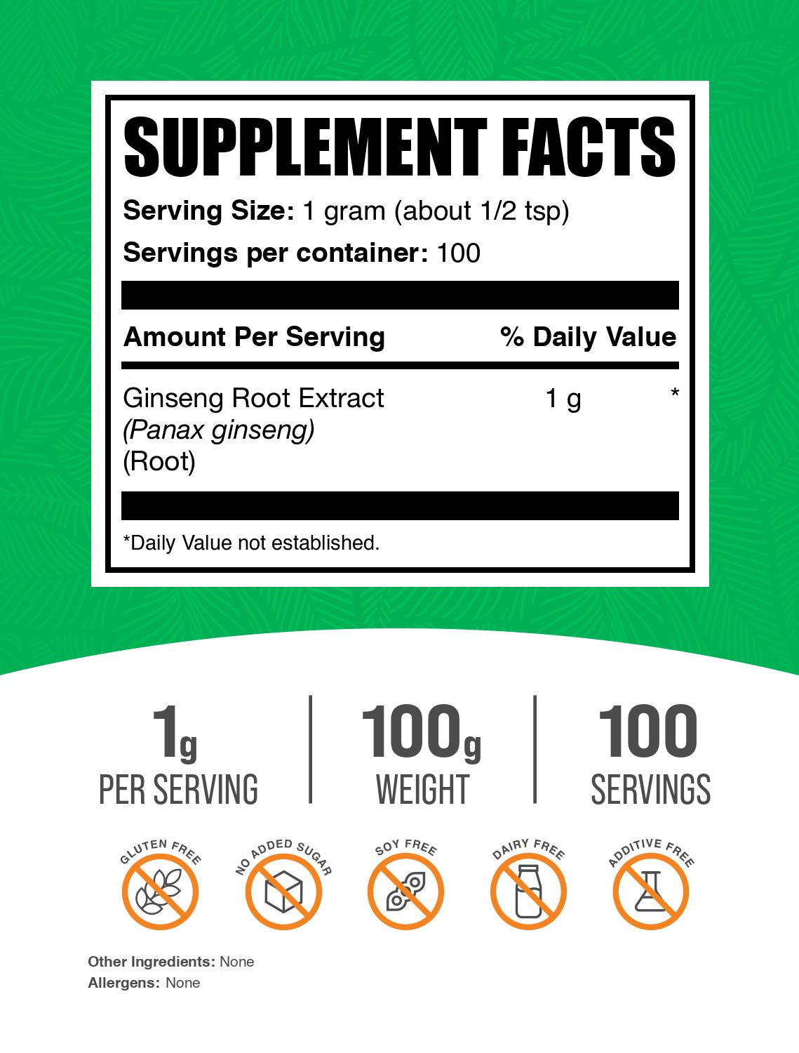 Ginseng Root Extract powder label 100g