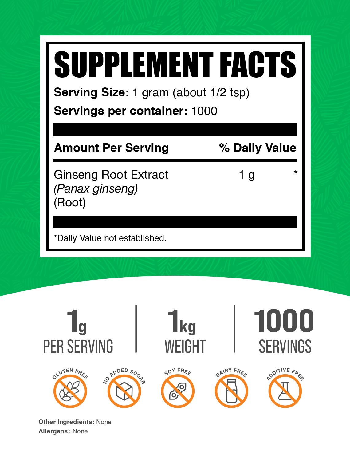 Ginseng Root Extract powder label 1kg