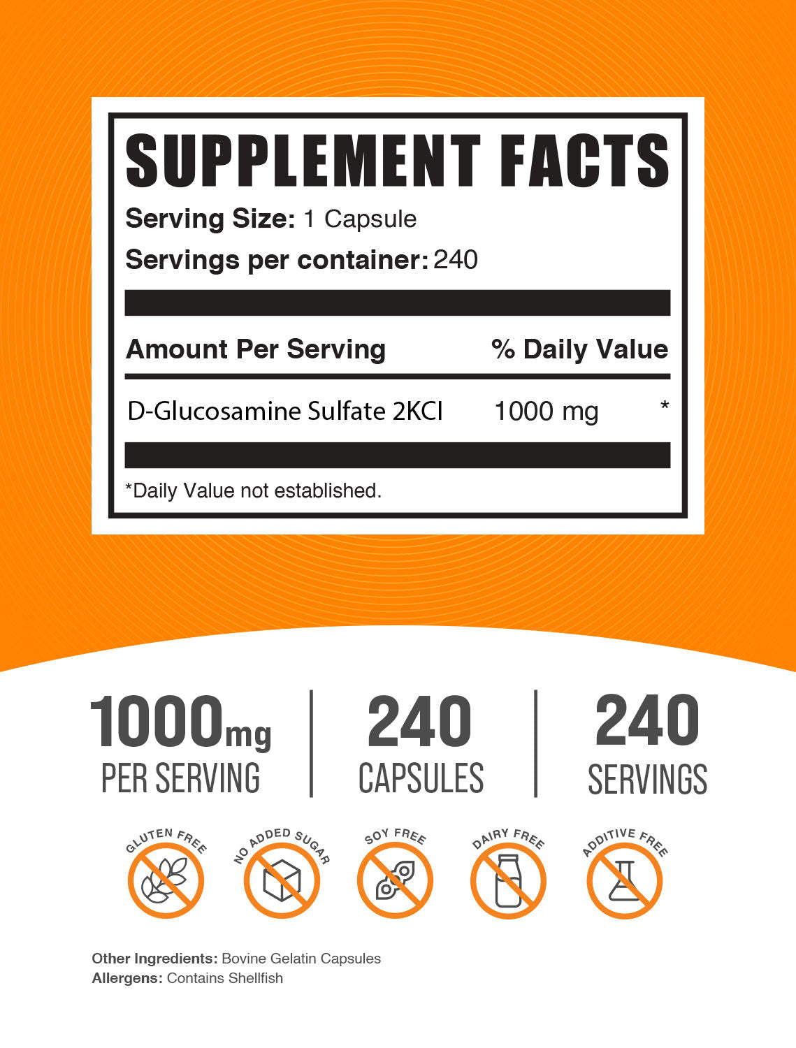 Glucosamine Sulfate Capsules label 240 ct 