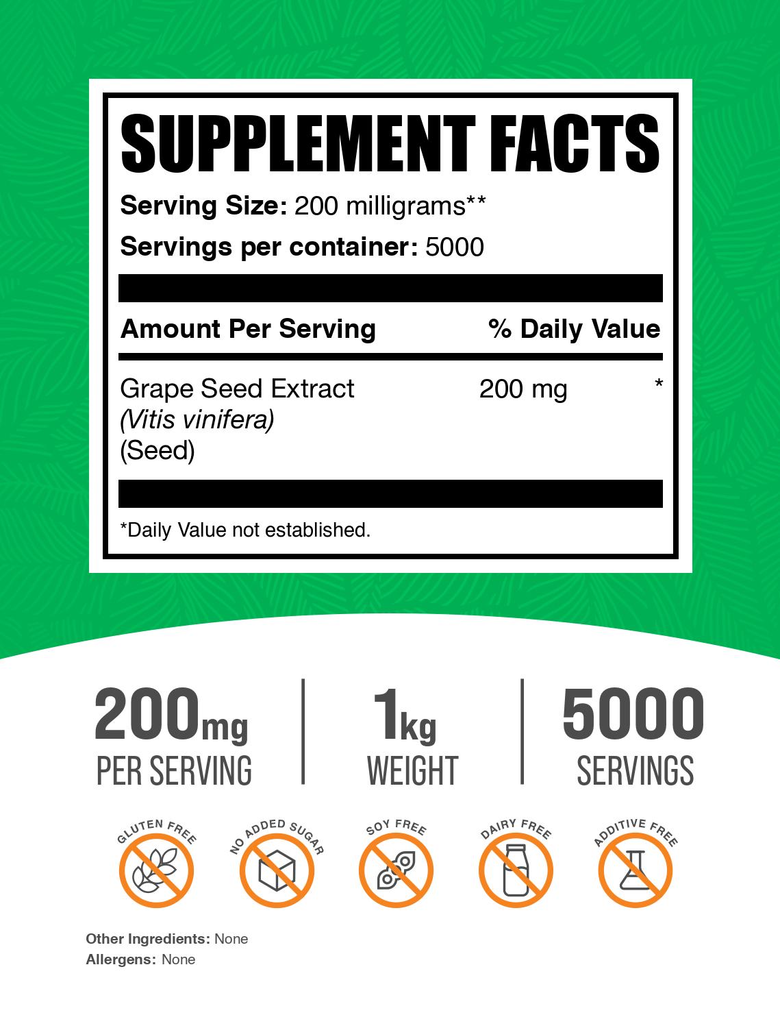 Grape seed extract powder label 1kg