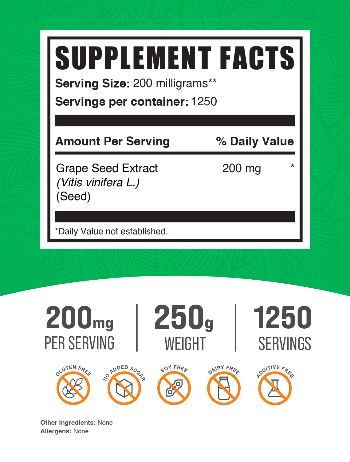 Grape seed extract powder label 250g