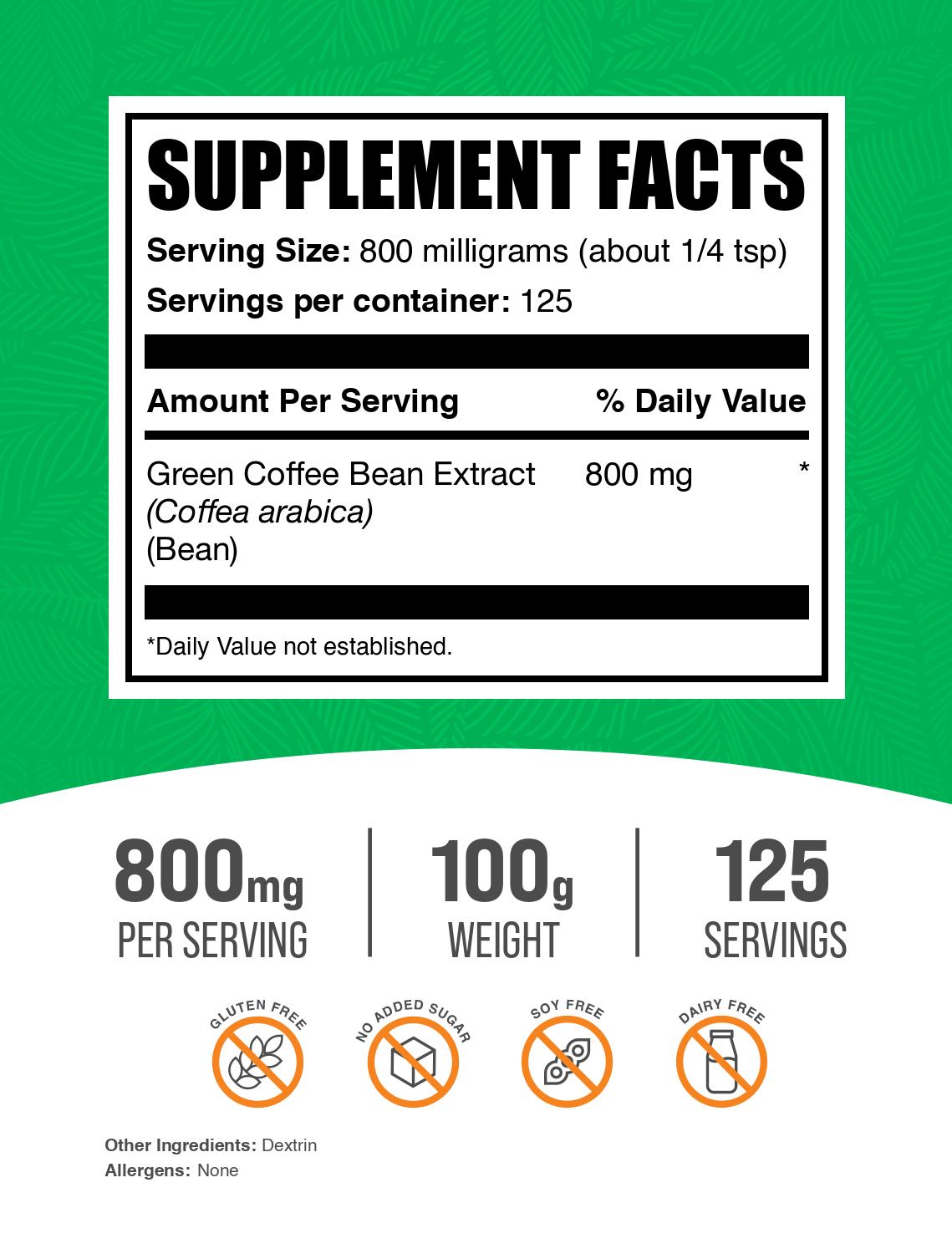 Green Coffee Bean Extract powder label 100g