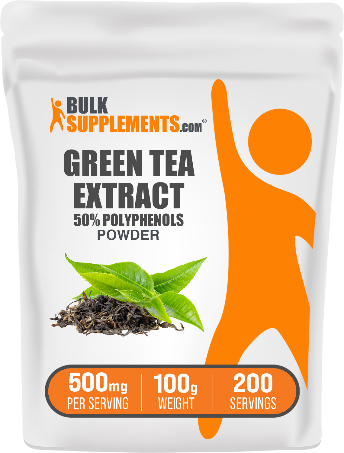 BulkSupplements.com Green Tea Extract (50% Polyphenols) Powder 100g bag image