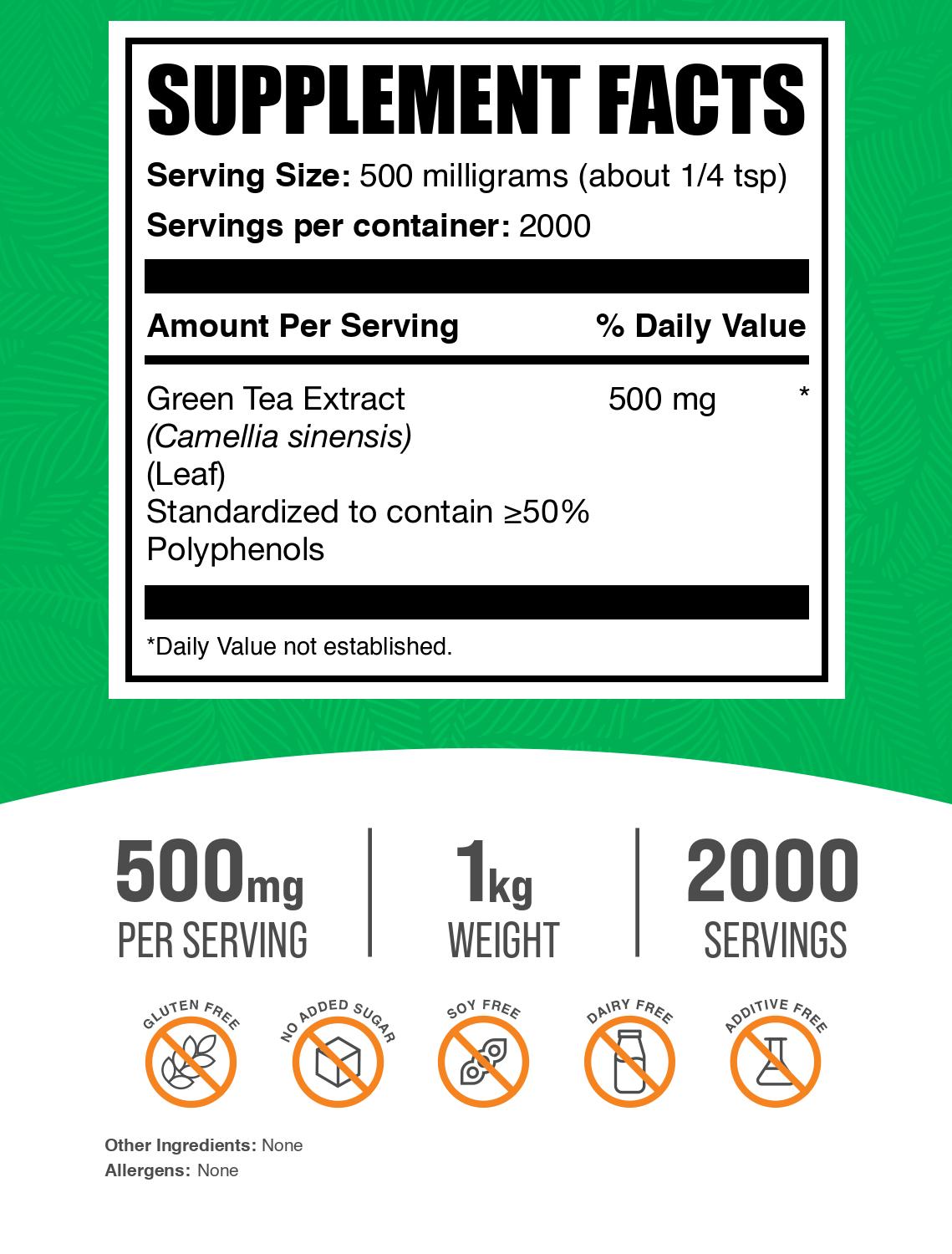 Green Tea Extract (50% Polyphenols) powder label 1kg