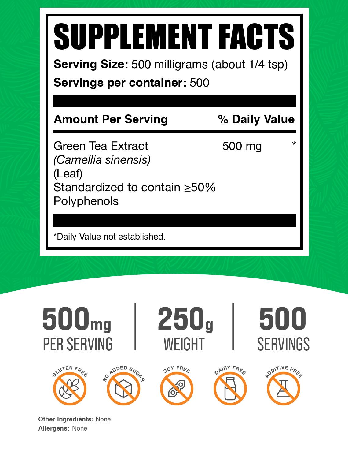 Green Tea Extract (50% Polyphenols) powder label 250g