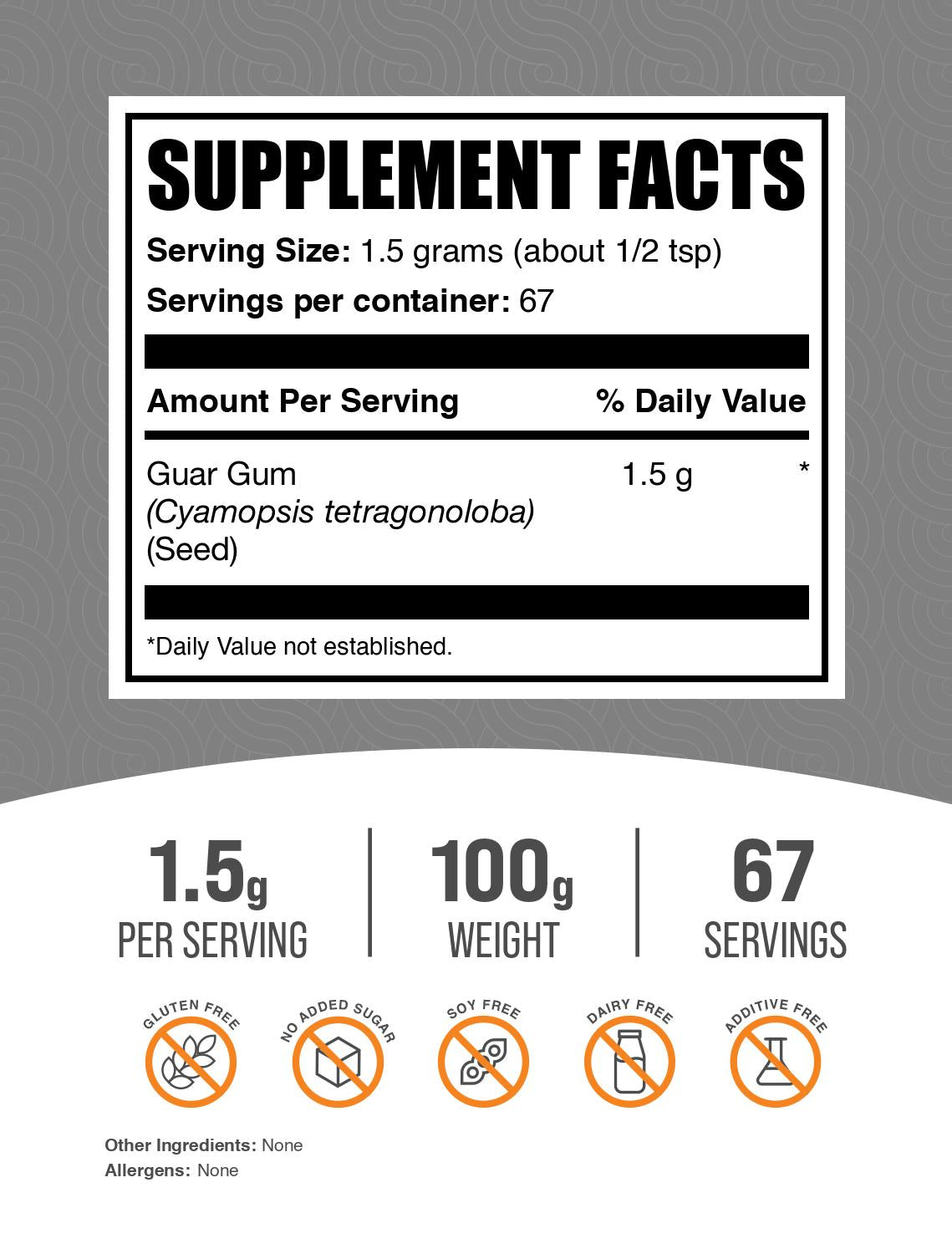 Guar gum powder label 100g