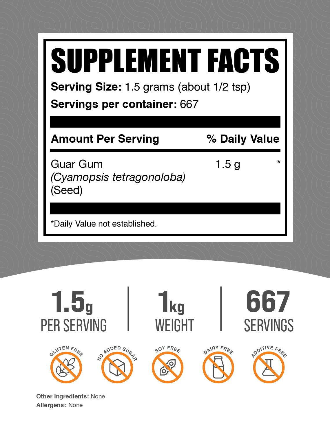 Guar gum powder label 1kg