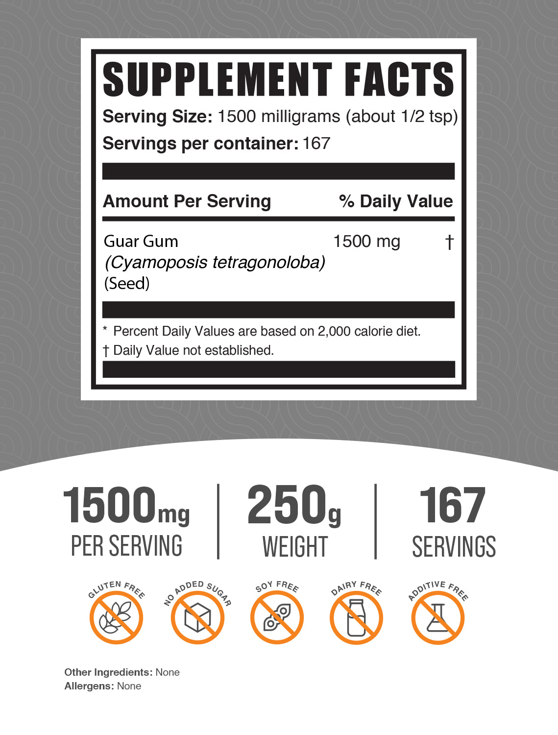 Guar gum powder label 250g