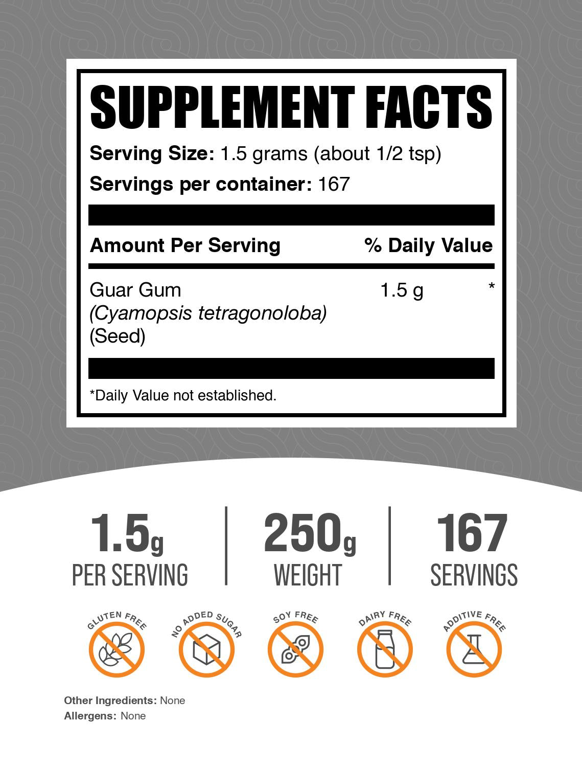 Guar gum powder label 250g