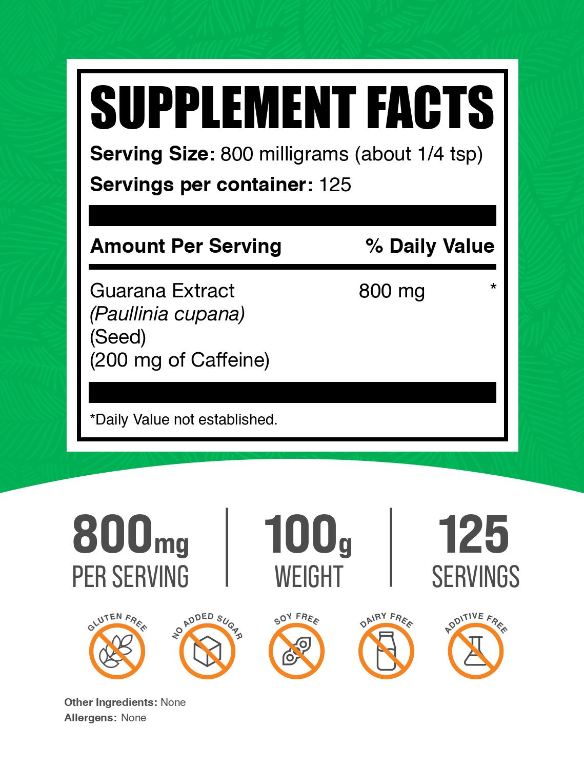 Guarana Extract powder label 100g