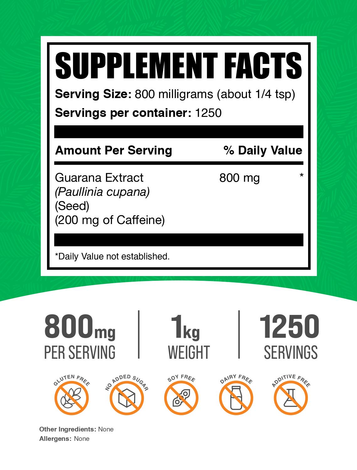 Guarana Extract powder label 1kg