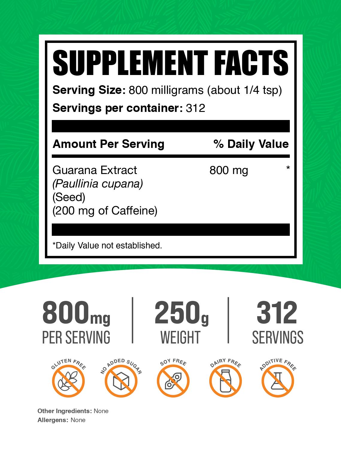 Guarana Extract powder label 250g