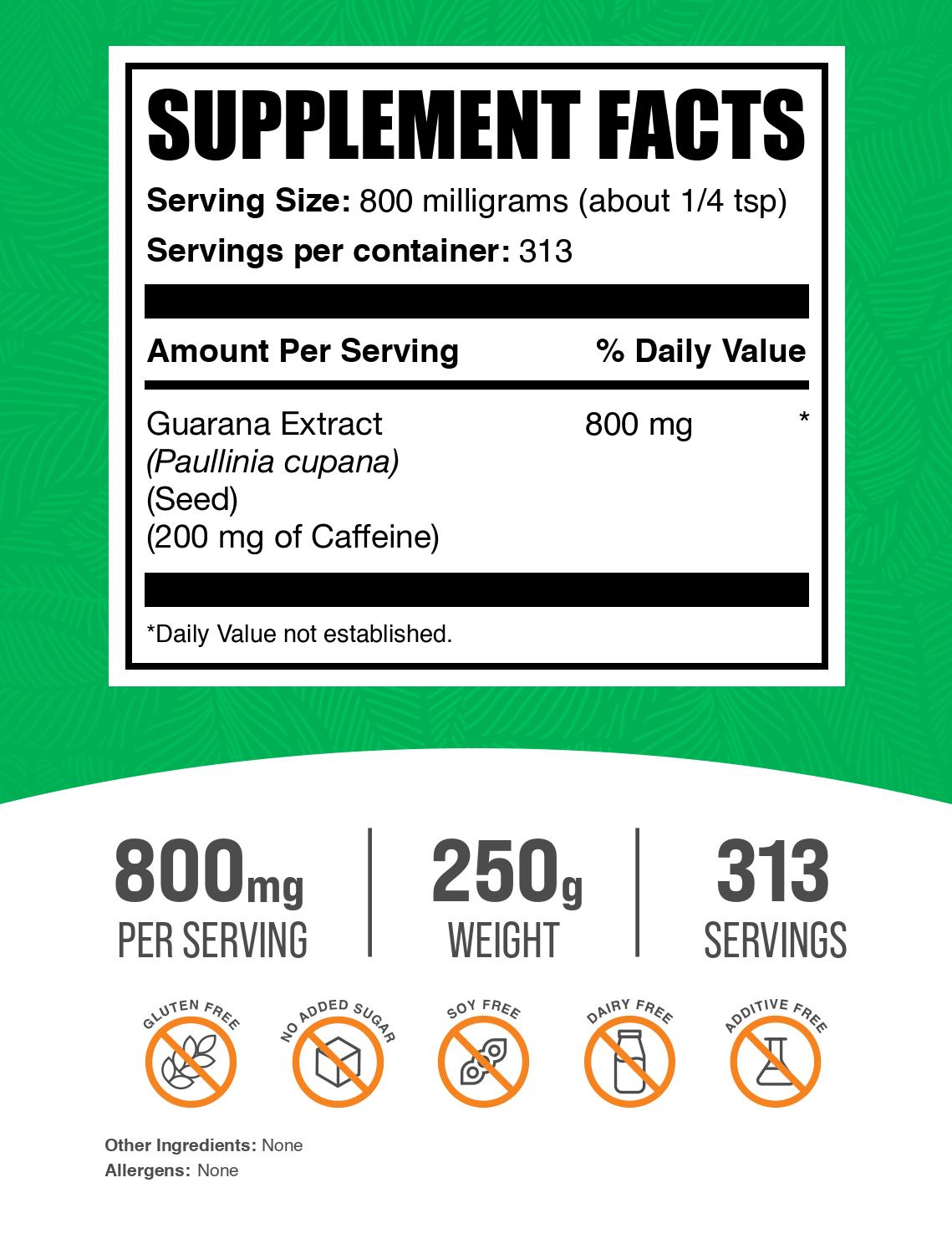 Guarana Extract powder label 250g