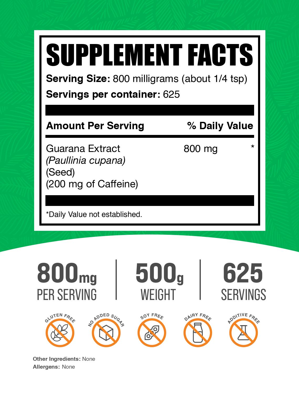 Guarana Extract powder label 500g