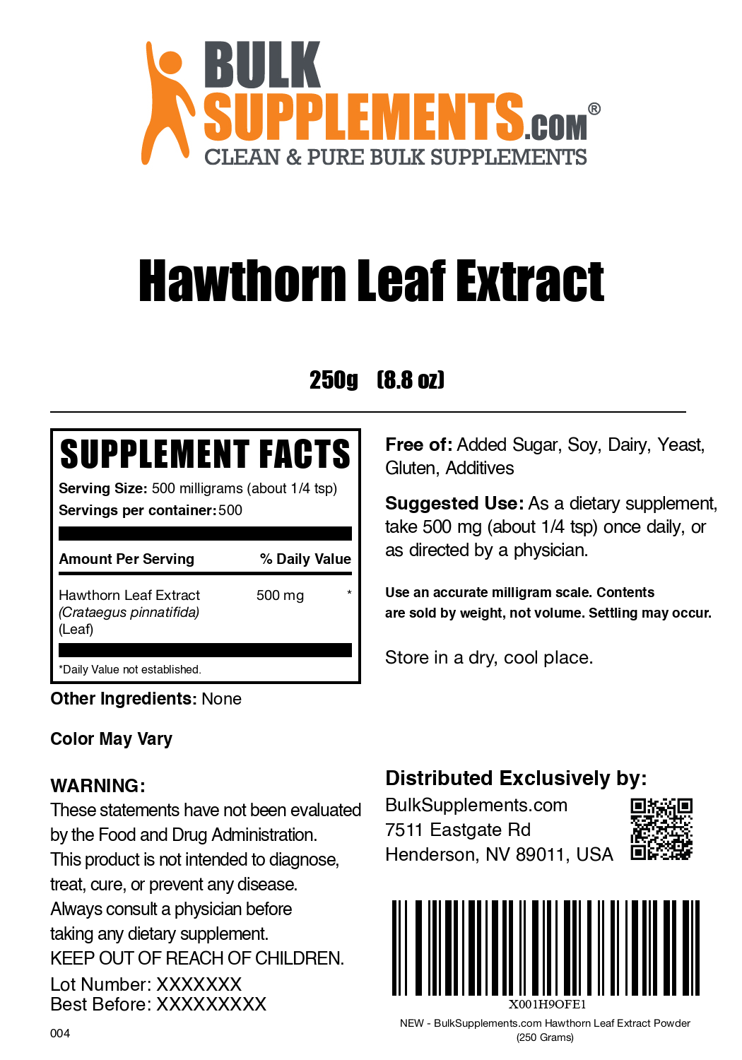 Hawthorn Leaf Extract powder label 250g