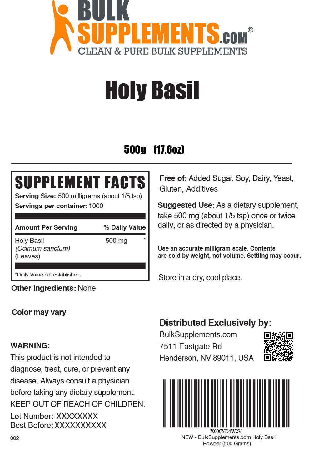 Holy Basil Powder label 500g