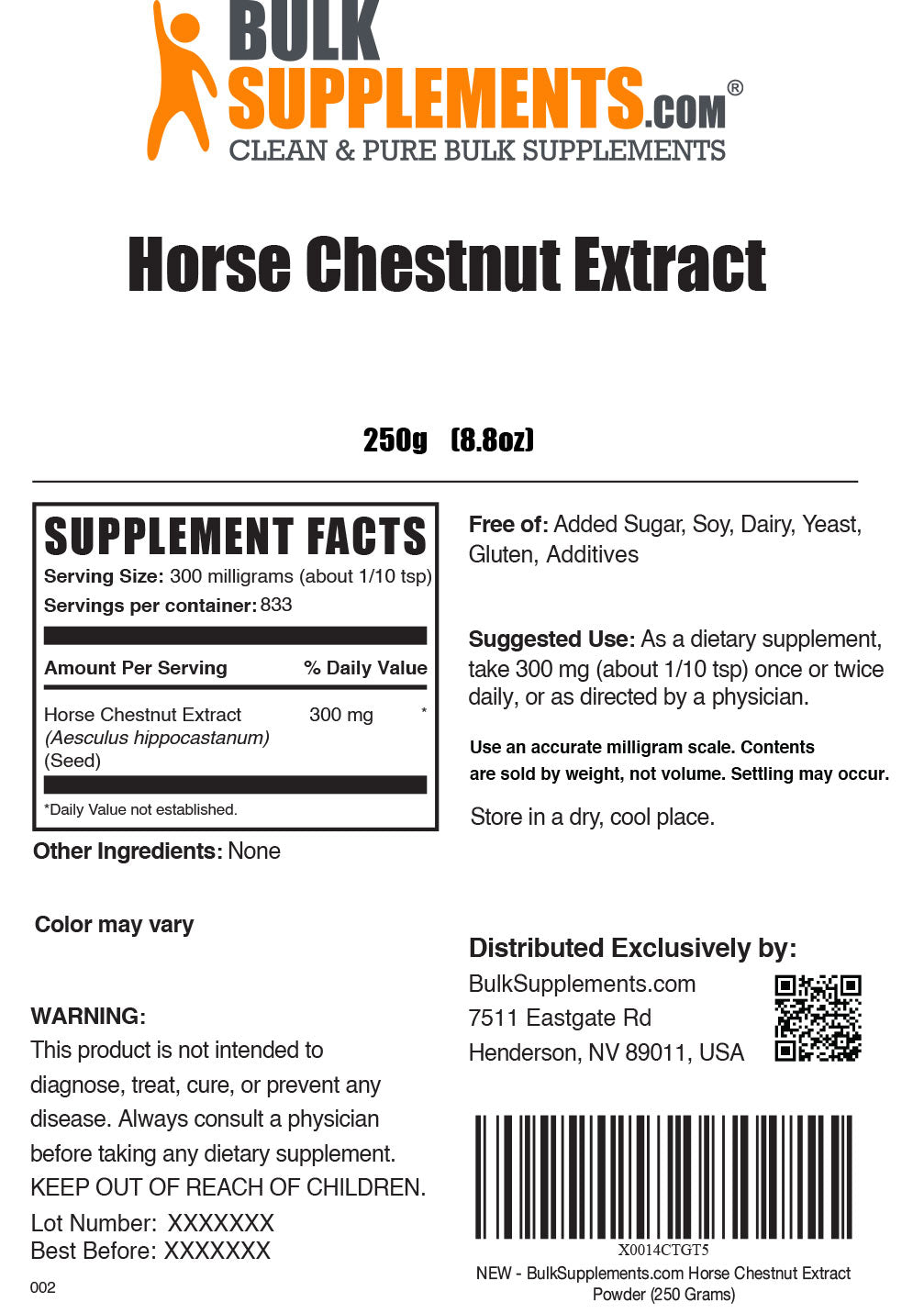 Horse Chestnut Extract powder label 250g