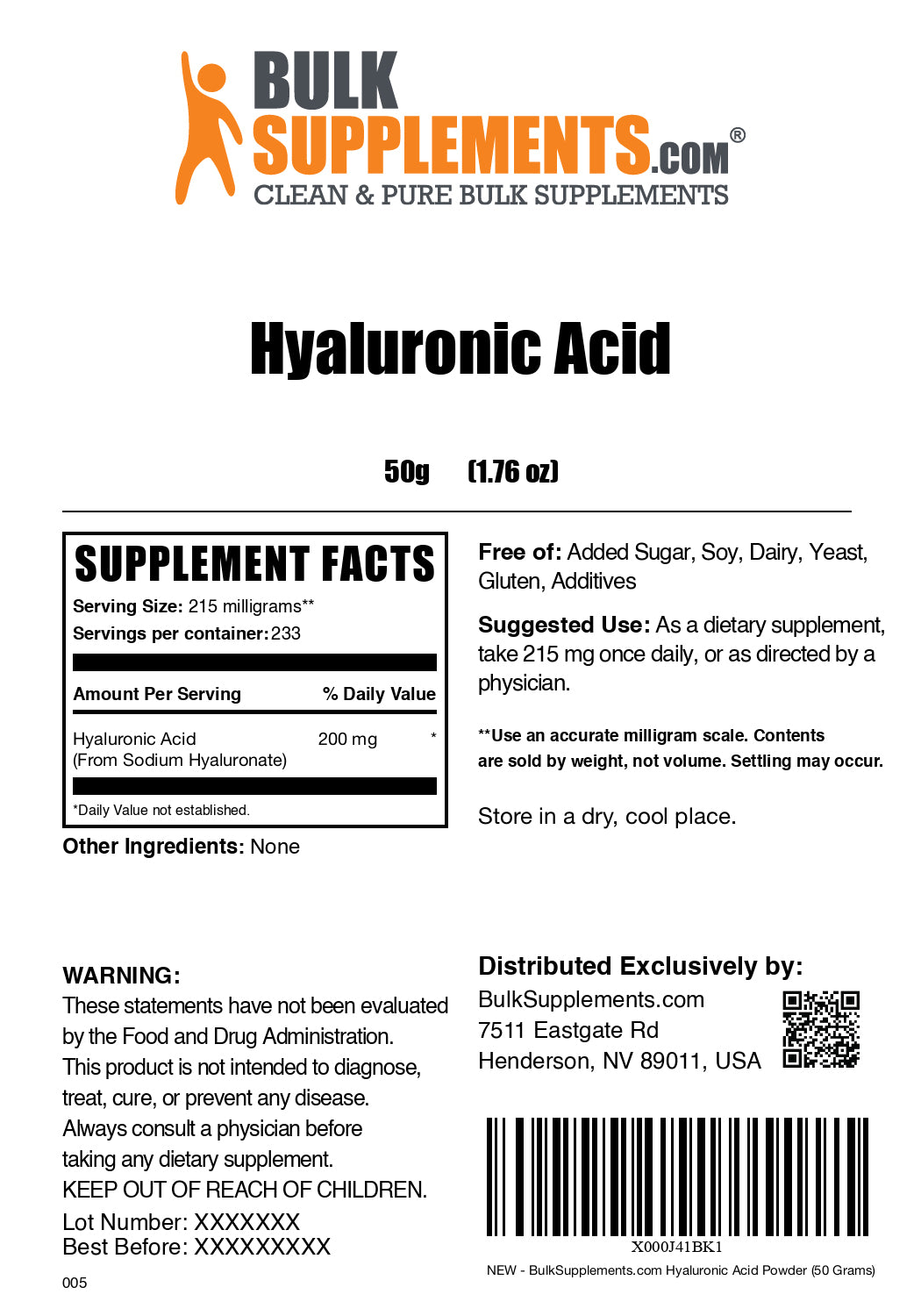 Hyaluronic Acid (Sodium Hyaluronate) Powder