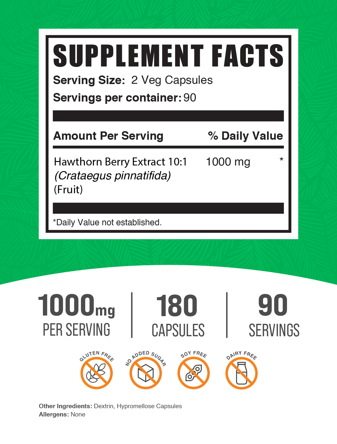Hawthorn Berry Extract capsule label 180 ct
