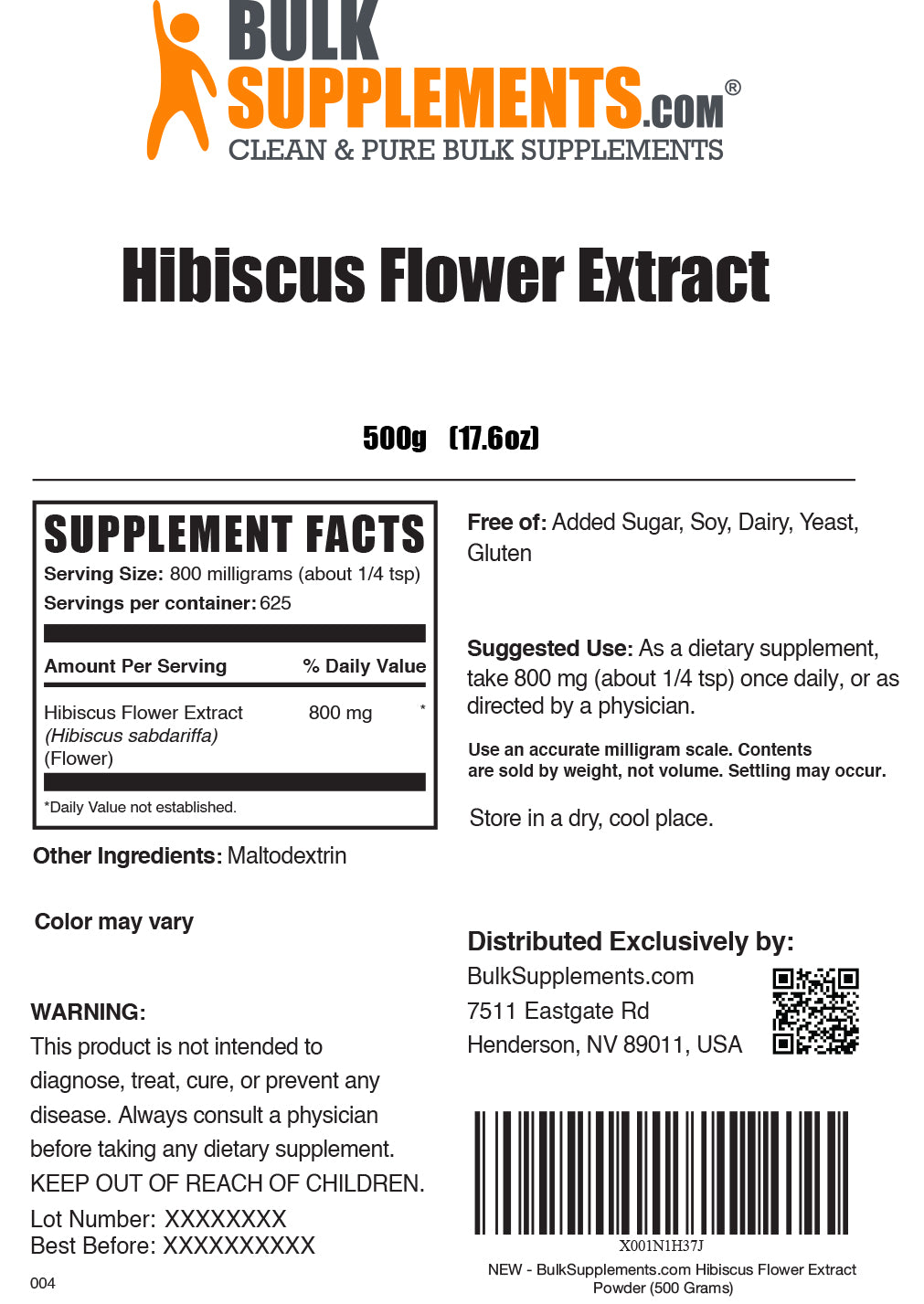 Hibiscus flower extract powder label 500g