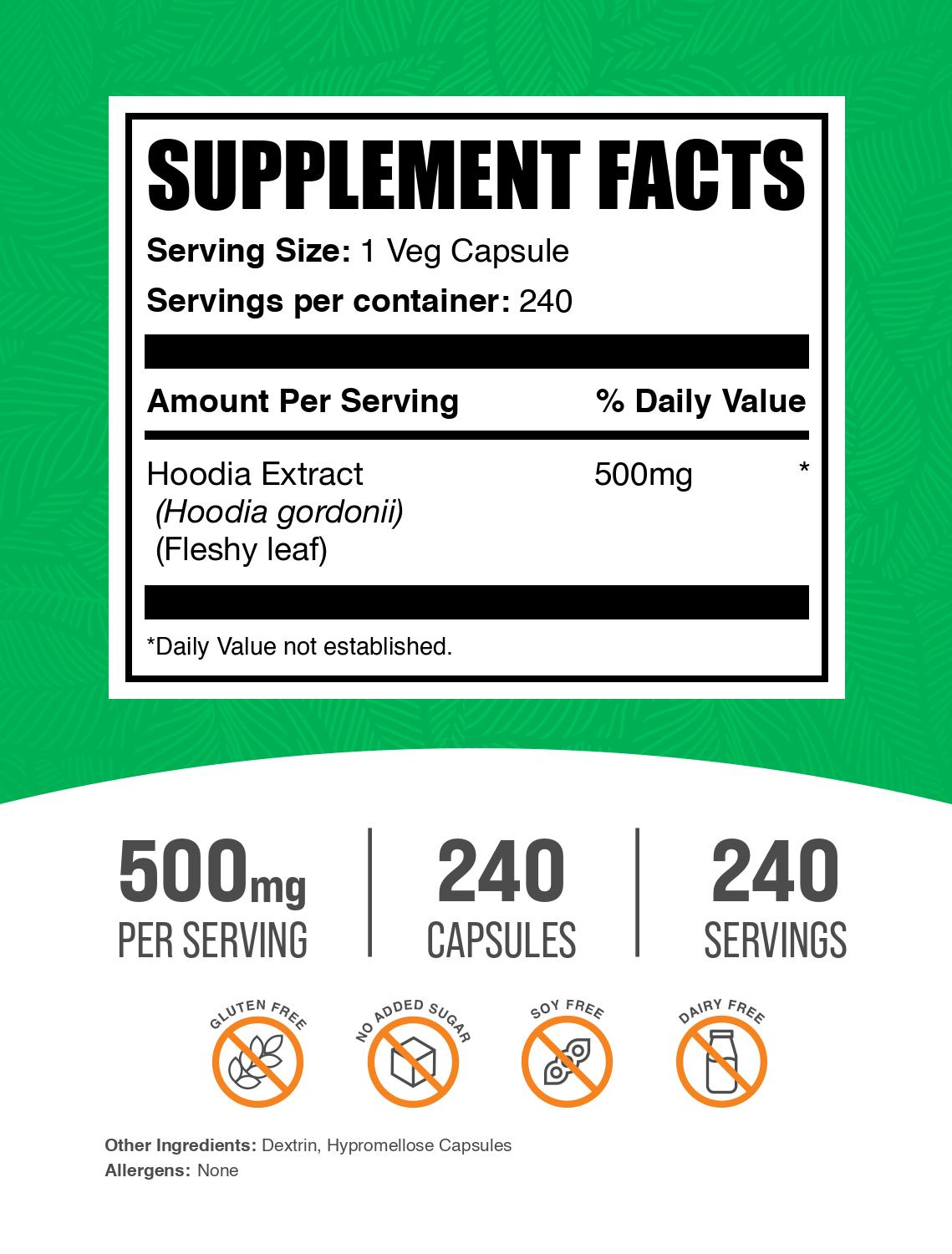 Hoodia Extract 240 capsules label