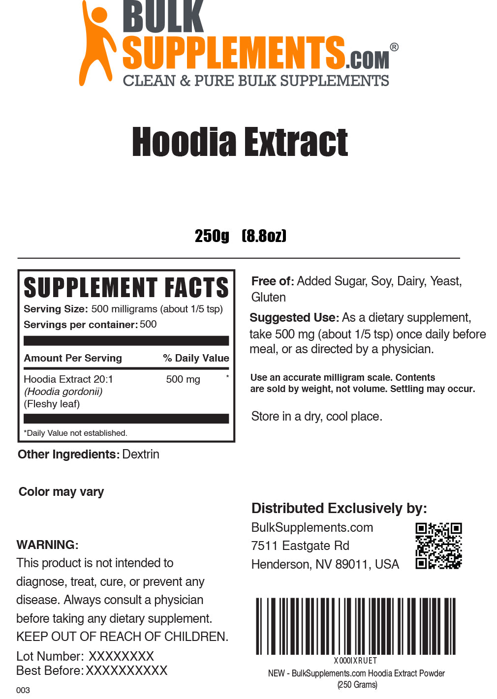 Hoodia Extract powder label 250g